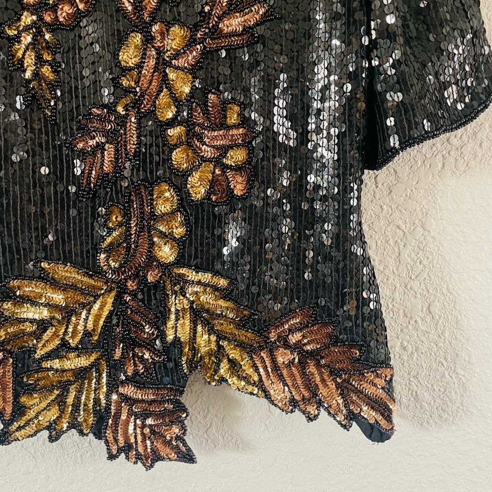 Vintage Stinay 100% Silk Beaded Sequin Top - Picture 8 of 12